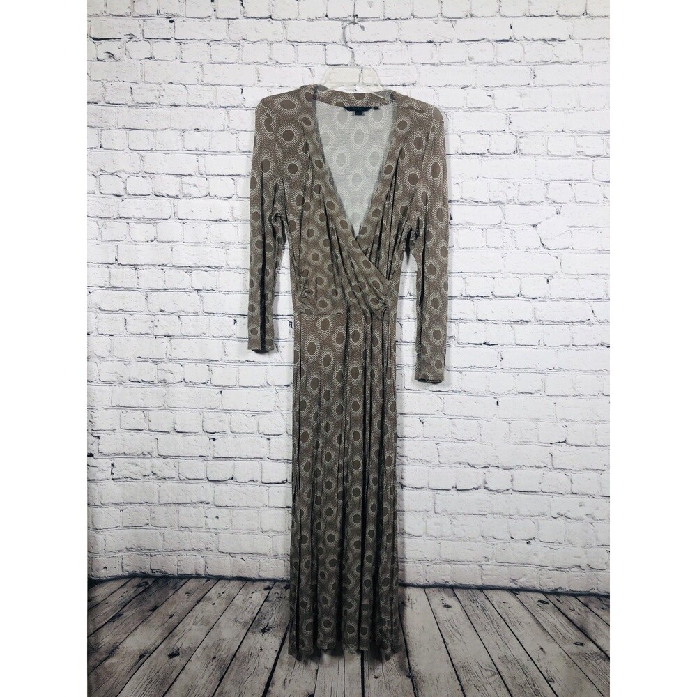 Boden Women's Wrap Dress Geometric Long Sleeve Brown Size 12R